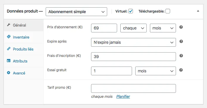Création abonnement WooCommerce Subscriptions