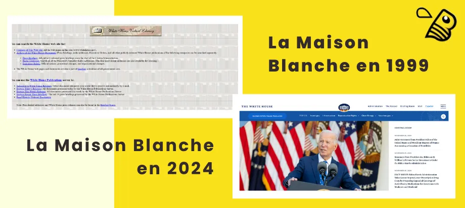 La Maison Blanche site WordPress, screenshot montrant l'évolution du site
