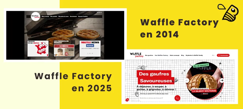 Waffle Factory site WordPress, screenshot montrant l'évolution du site