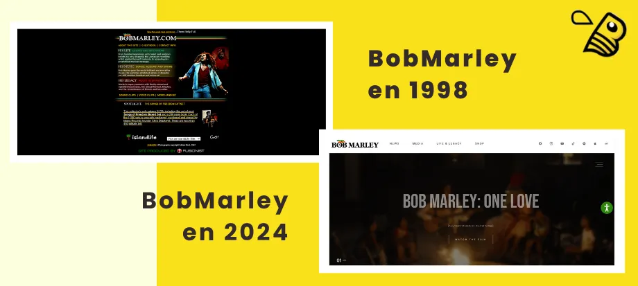 Bob Marley site WordPress, screenshot montrant l'évolution du site