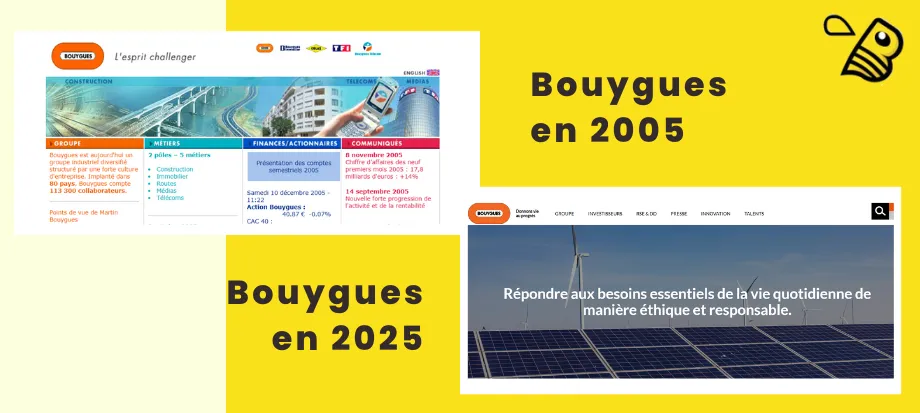 Bouygues site WordPress, screenshot montrant l'évolution du site
