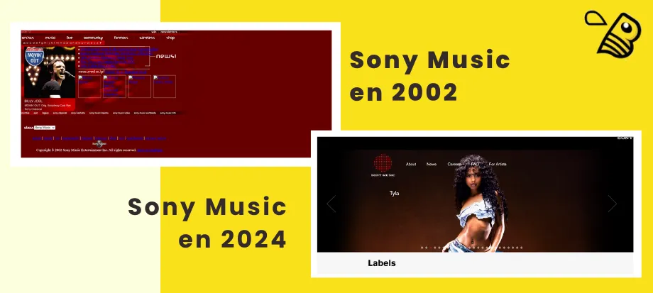 Sony Music site WordPress, screenshot montrant l'évolution du site