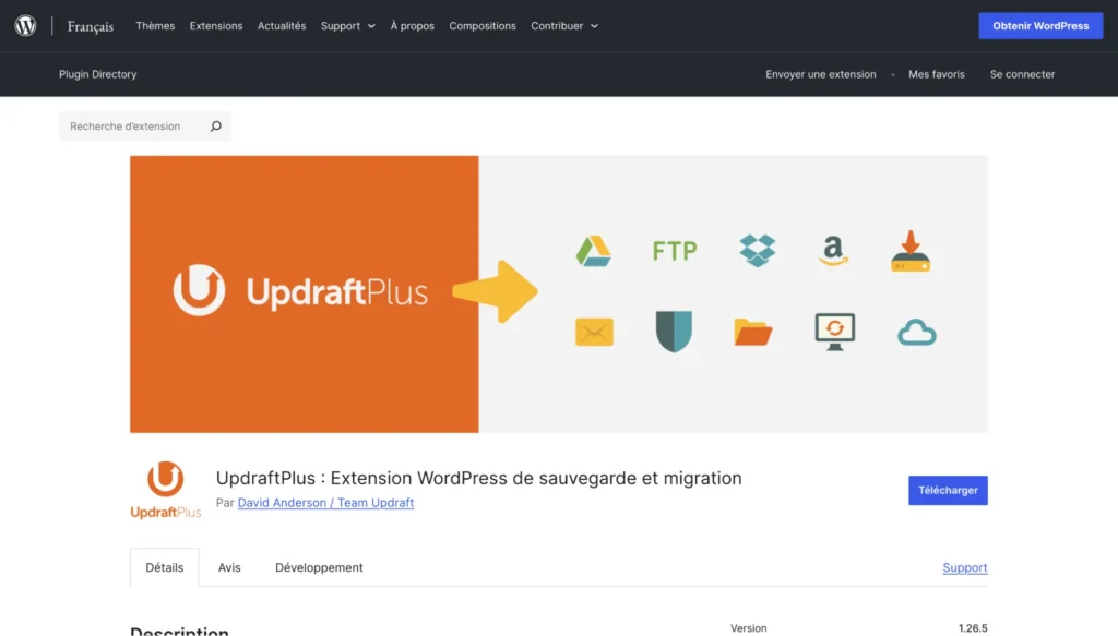 Plugins de migration WordPress - UpdraftPlus