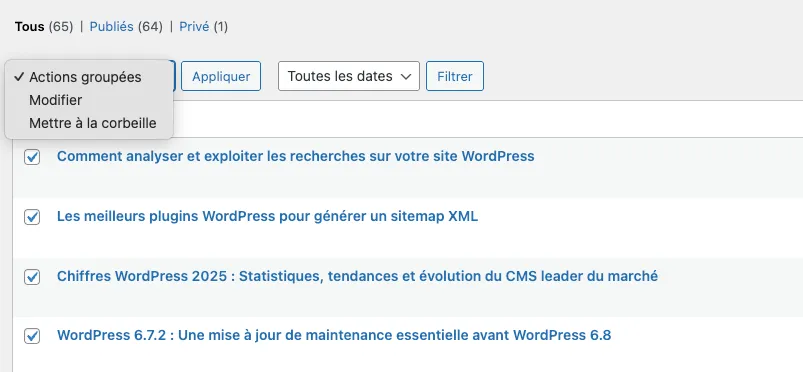 Actions Groupées WordPress