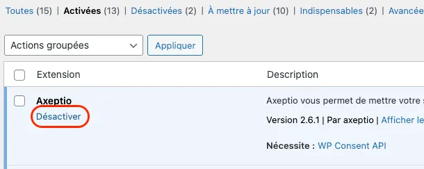 Désactiver Plugin WordPress