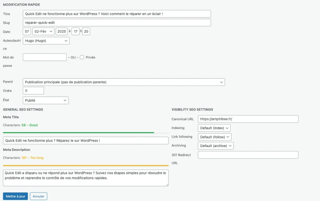 Possibilité de modification rapide