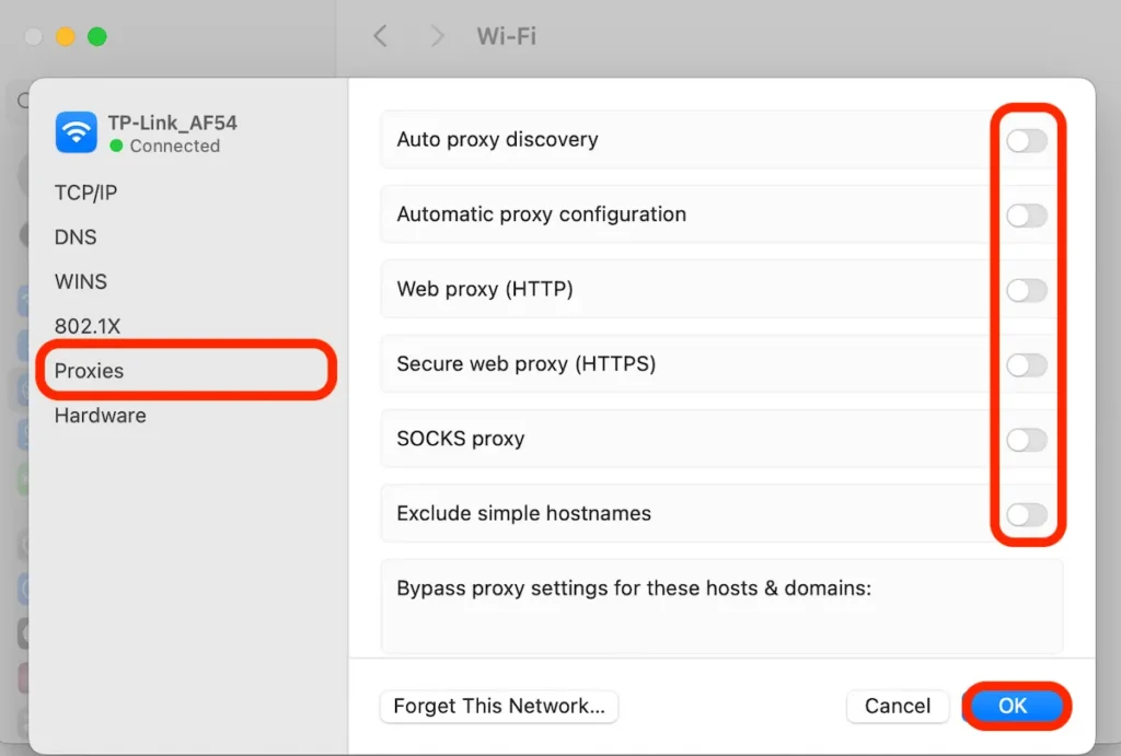 Désactiver Proxy MacOS