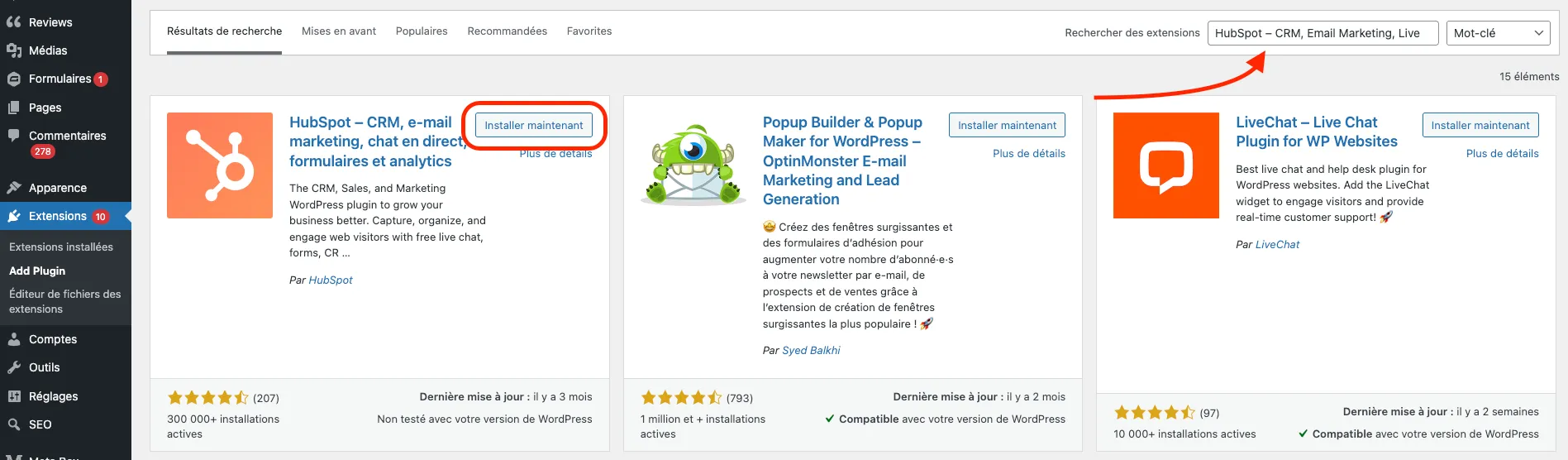 Ajouter Plugin hubSpot