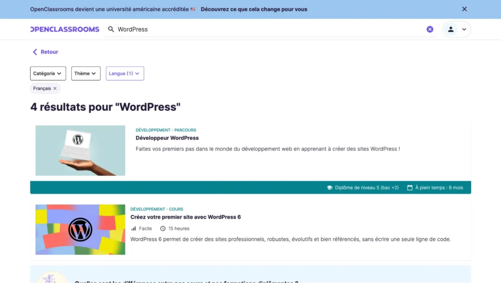 Formation WordPress Open Classrooms