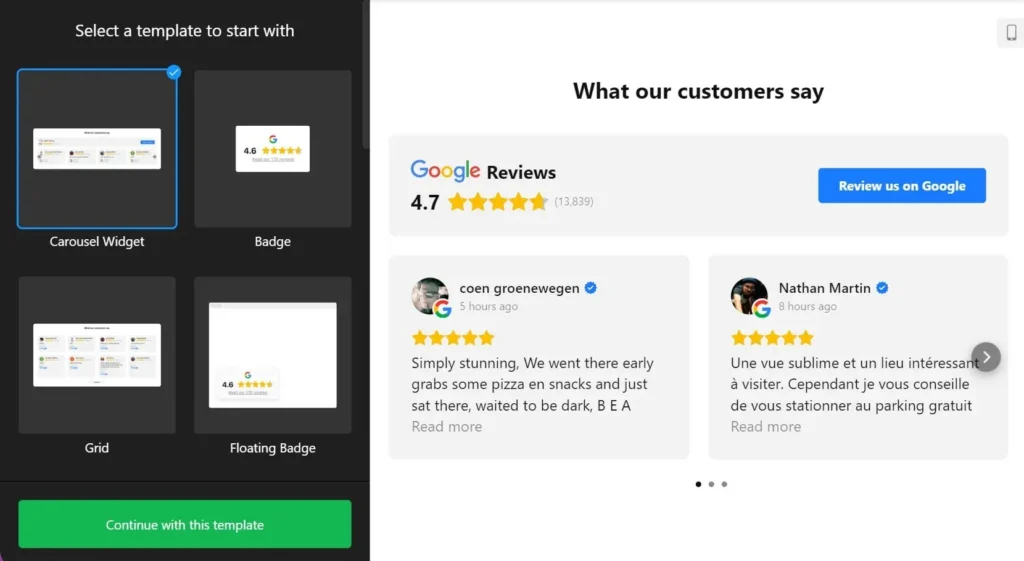 Générer widget avis client