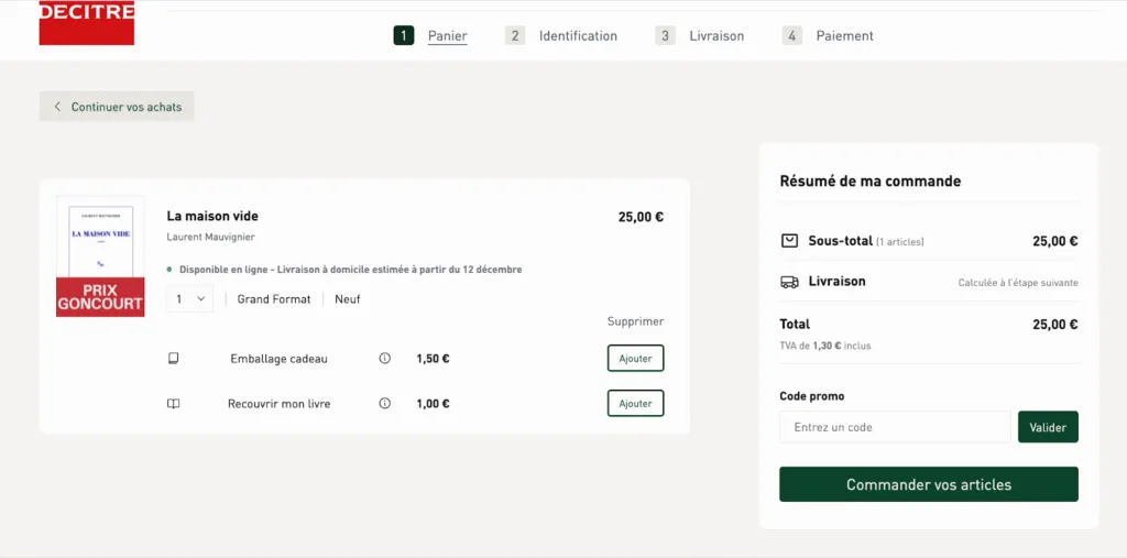 Exemple d'upsell Decitre