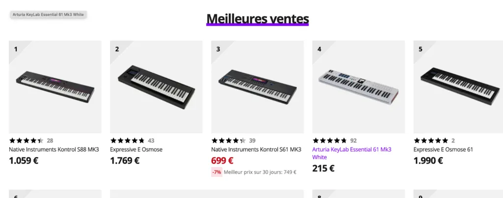 Exemple meilleures ventes Claviers
