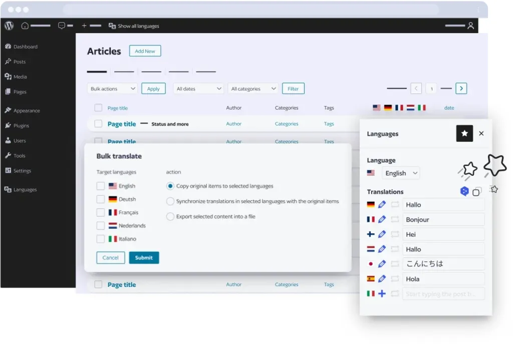 Interface Polylang - Site WordPress multilingue