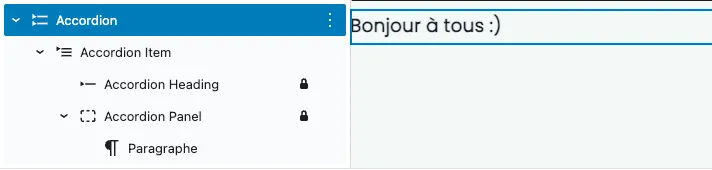 WordPress 6.9 Bloc accordéon BO
