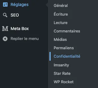 RGPD WordPress - Accéder à Confidentialité