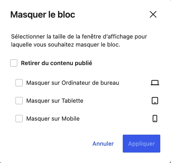 WordPress 7.0 - Visibilité selon appareil