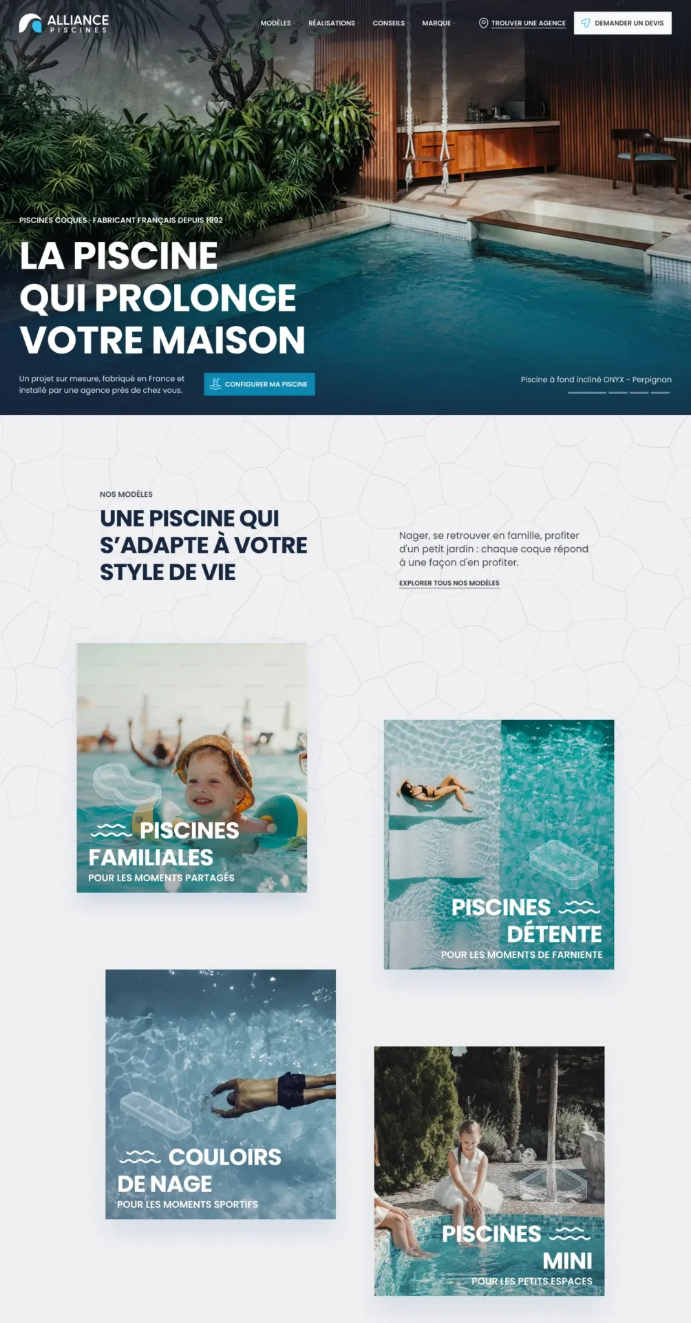 Alliance Piscines - Prévisualisation de la page d'accueil du nouveau site