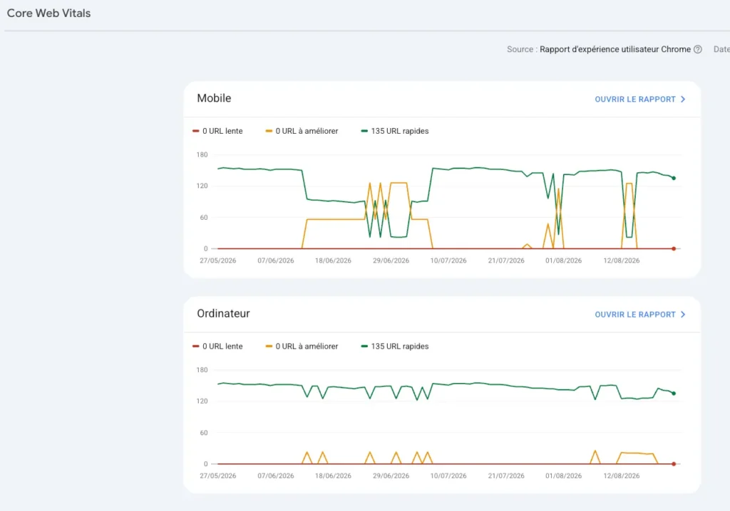 Core Web Vitals WordPress - Preview de l'onglet Core Web Vitals