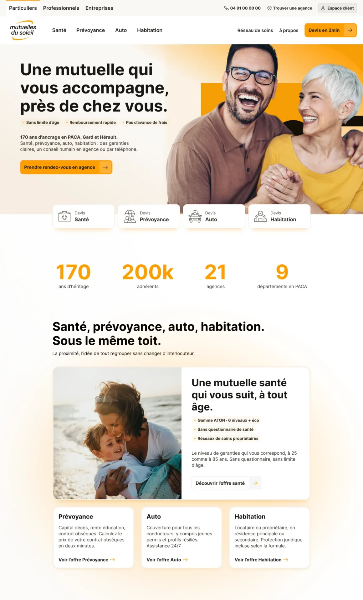 Prévisualisation de la homepage du nouveau site de Mutuelles du Soleil