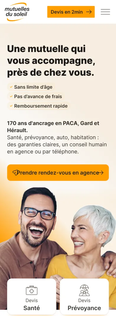 Mutuelles du Soleil - Prévisualisation de la homepage sur mobile